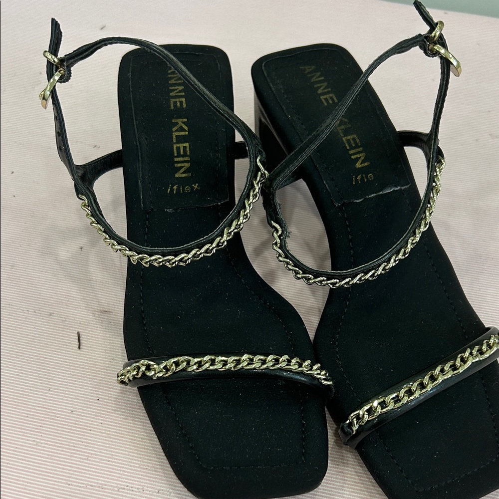 Anne Klein Black Sandals with Gold Accents